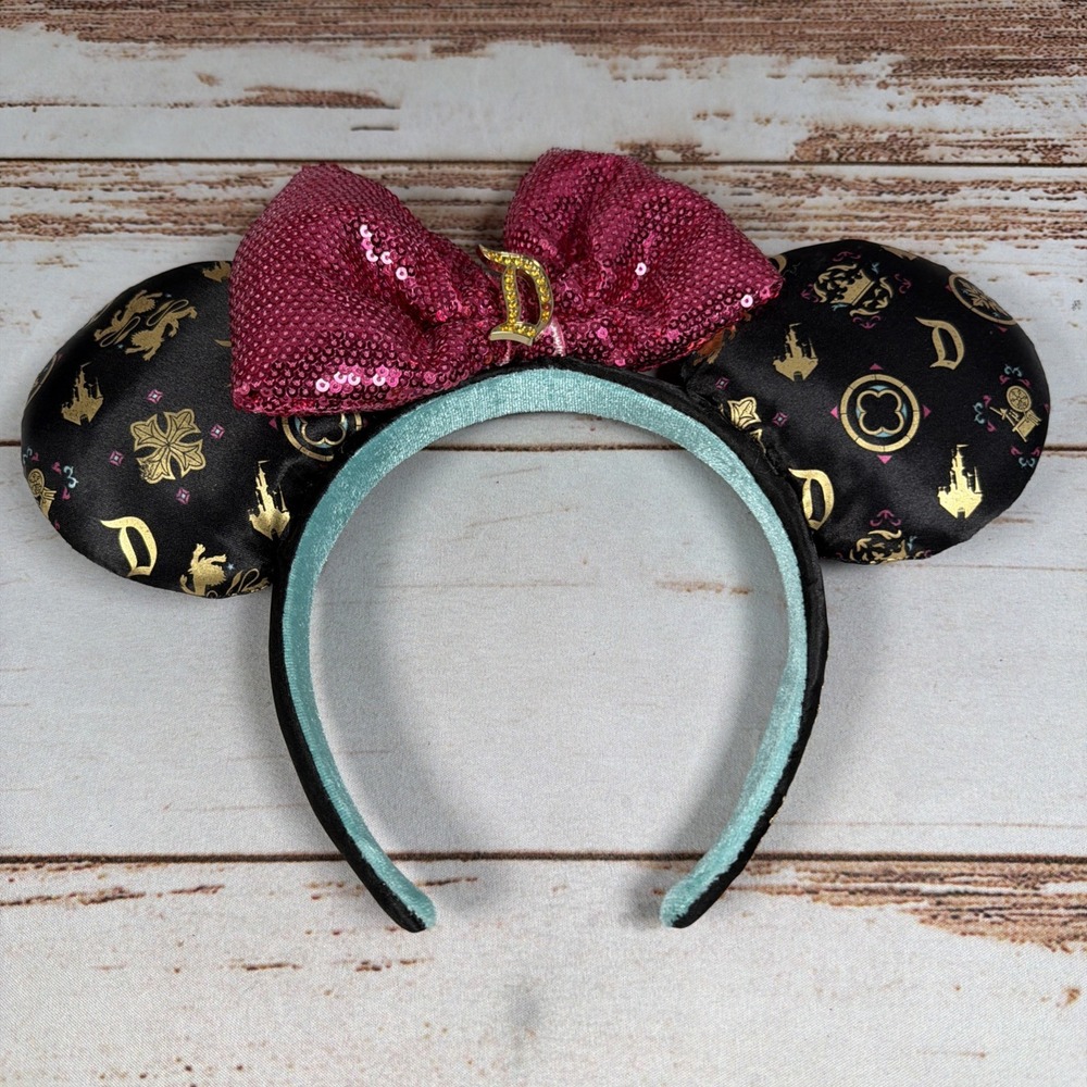 Disney Parks Minnie Mouse Ears Headband Sleeping Beauty Pink Sequin Bow Gold D